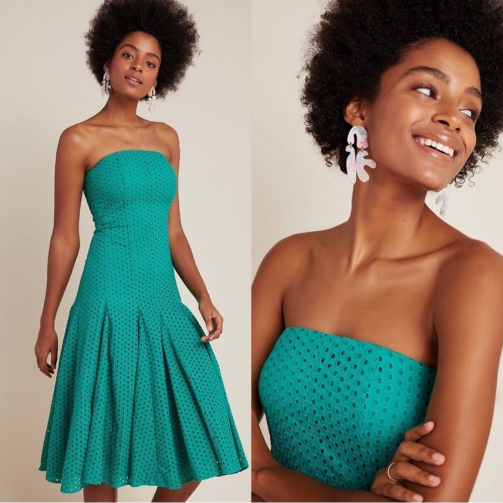 Anthropologie Maeve Lelia Eyelet Midi Dress Sleeveless Green Size 4